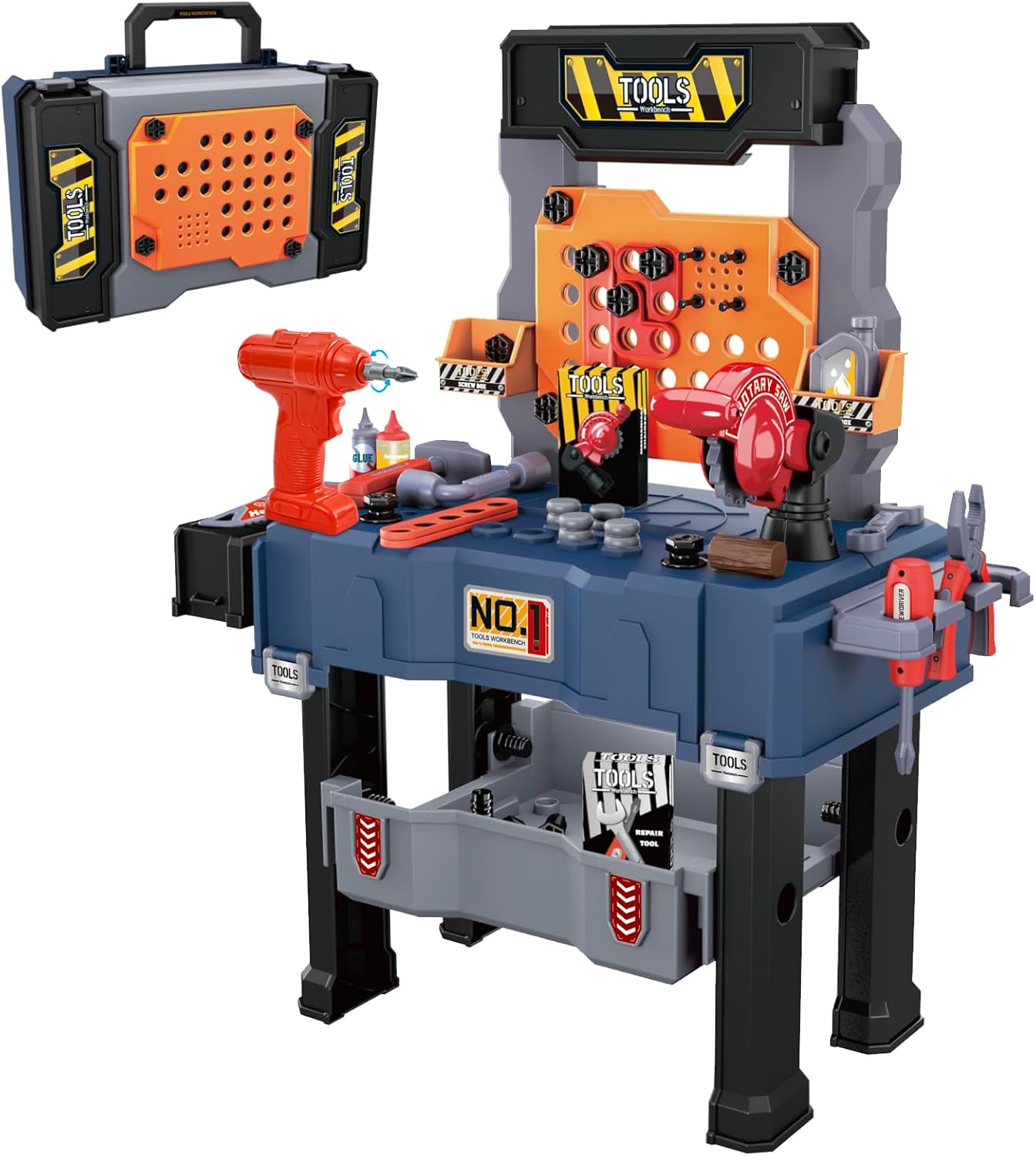 MUGEYMYD Kids Tool Bench Set with Electric Drill and Realistic Tool, Pretend Play Construction Workbench Toys for Toddlers, Build a Kids Tool Workshop Set for Boys and Girls, Ages 3-8.