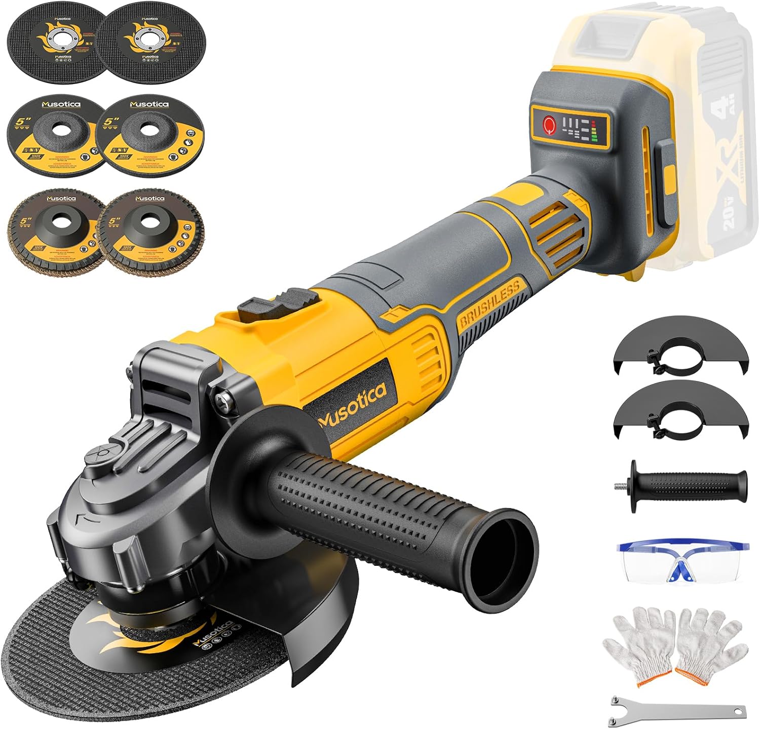 Angle Grinder Cordless for Dewalt 20V Max Battery, Brushless, 4 1/2" Cordless Grinder, Variable Speed, Powerful 20V Angle Grinder Tool for Grinding Polishing Cutting (Battery Not Included)