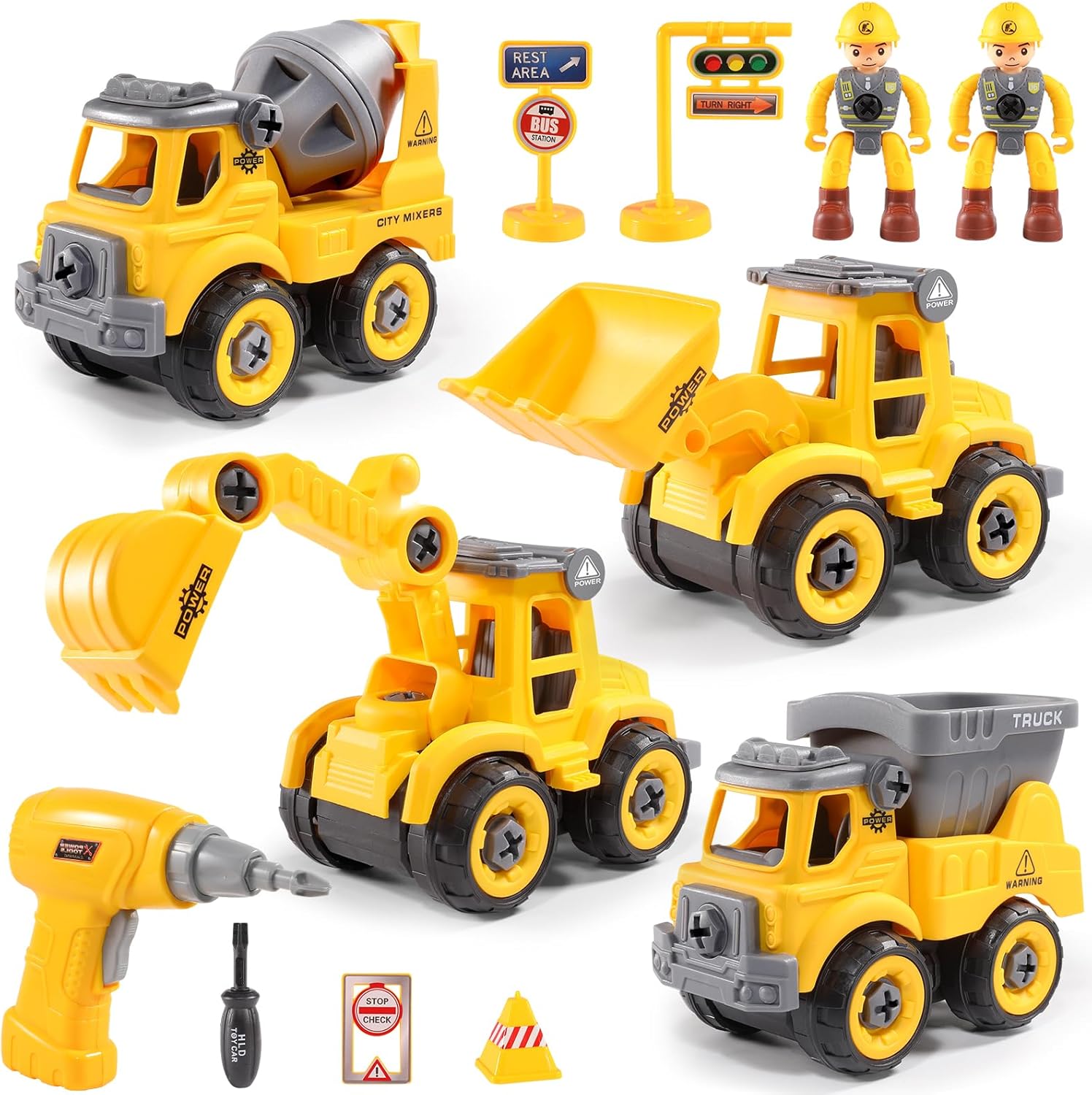LUDILO Toddler Kids Toys Boys 3-5: Mini DIY Assembly Stem Learning Educational Building Toy Cars with Electric Drill Sandbox Beach Construction Toy Trucks, 2 3 4 5 Year Old Boy Toys Birthday Gift Xmas