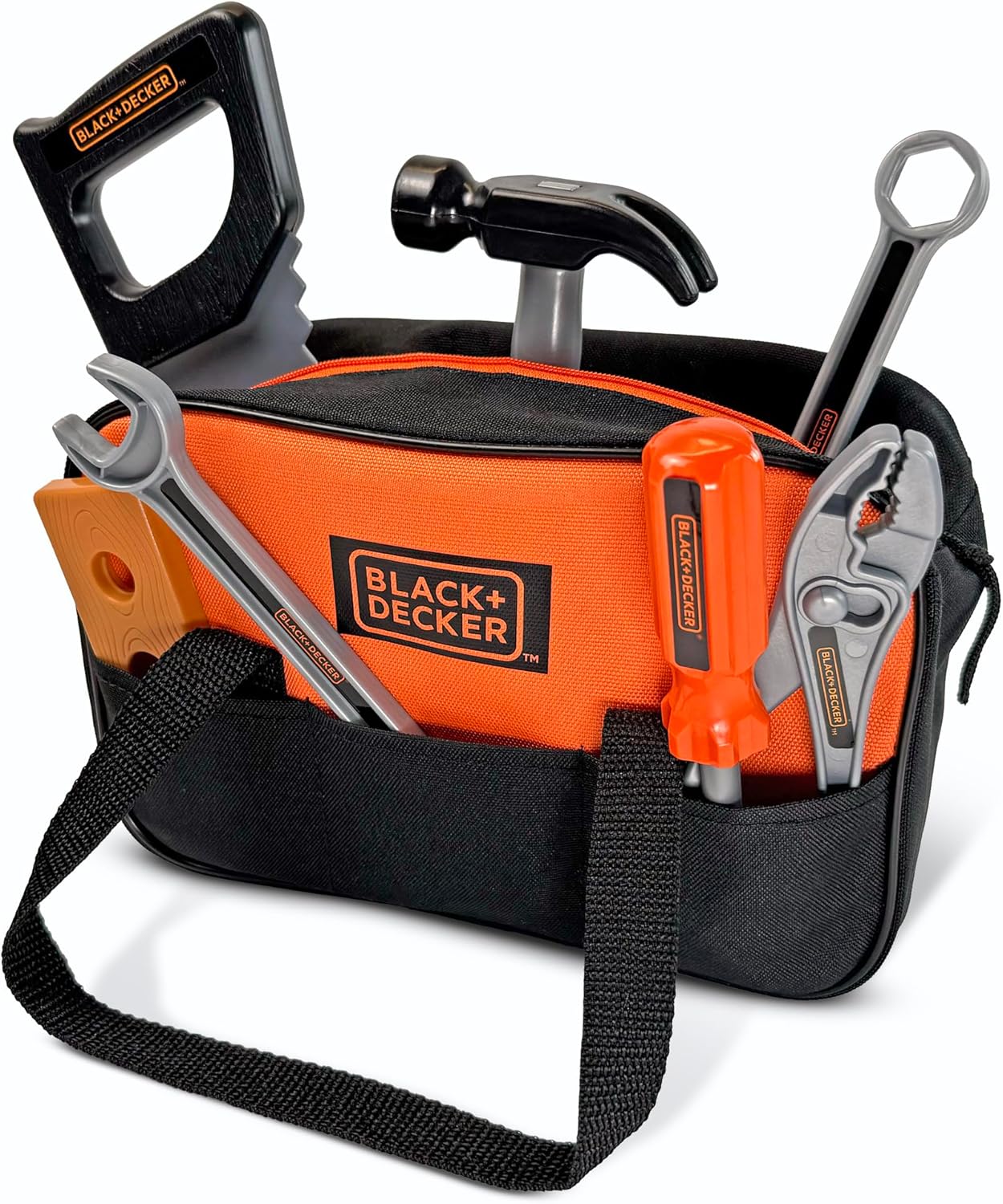 JAKKS Pacific Black + Decker Junior Tool Bag 13 Piece Set - Includes Hammer, Hand Saw, Screw Driver & More!