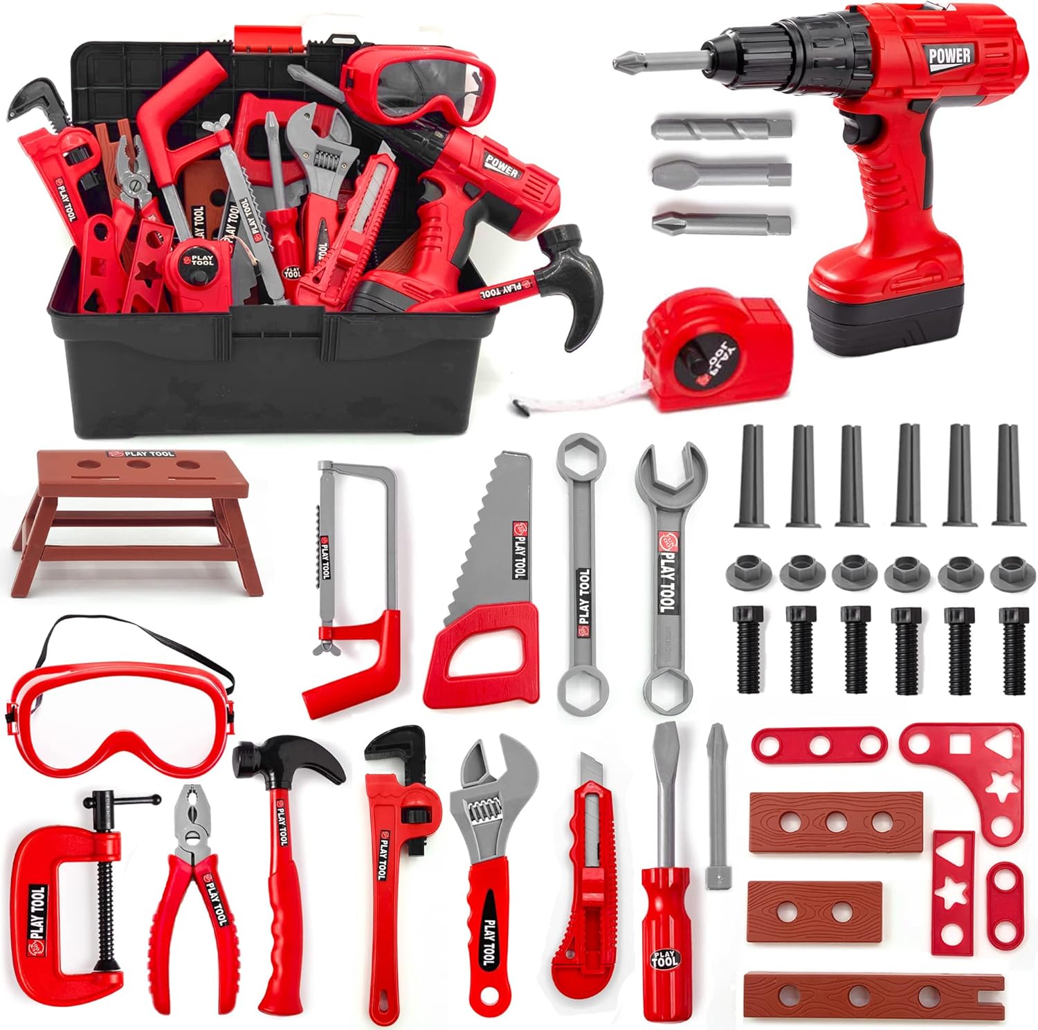 Kids Tool Set – 48 Piece Toddler Tool Set with Electronic Toy Drill& Tool Box,Pretend Play Toys for Kids,Construction Kits Toys for Kids Ages 3 4 5 Years Old, Toddler Boy