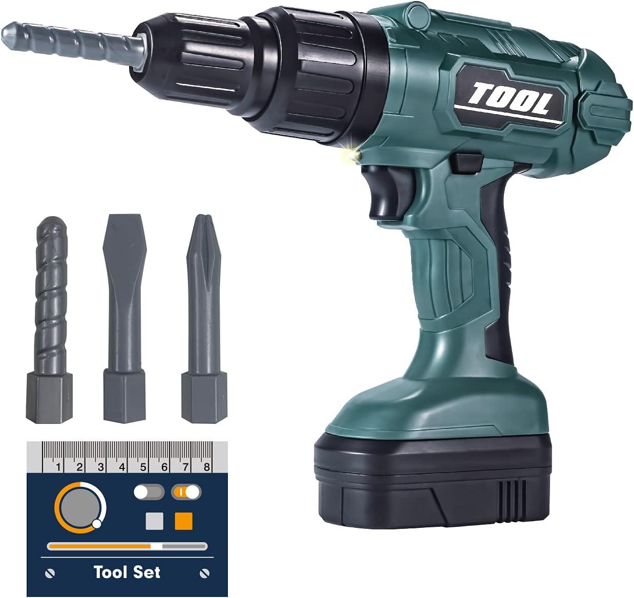 Electronic Power Drill Toy Set, Kids Pretend Play Construction Tools With Realistic Light, Sound & Action, Preschool Model, Gifts for Children Toddler Boy Girl