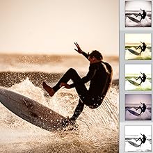 using filters on a photo of a man surfing