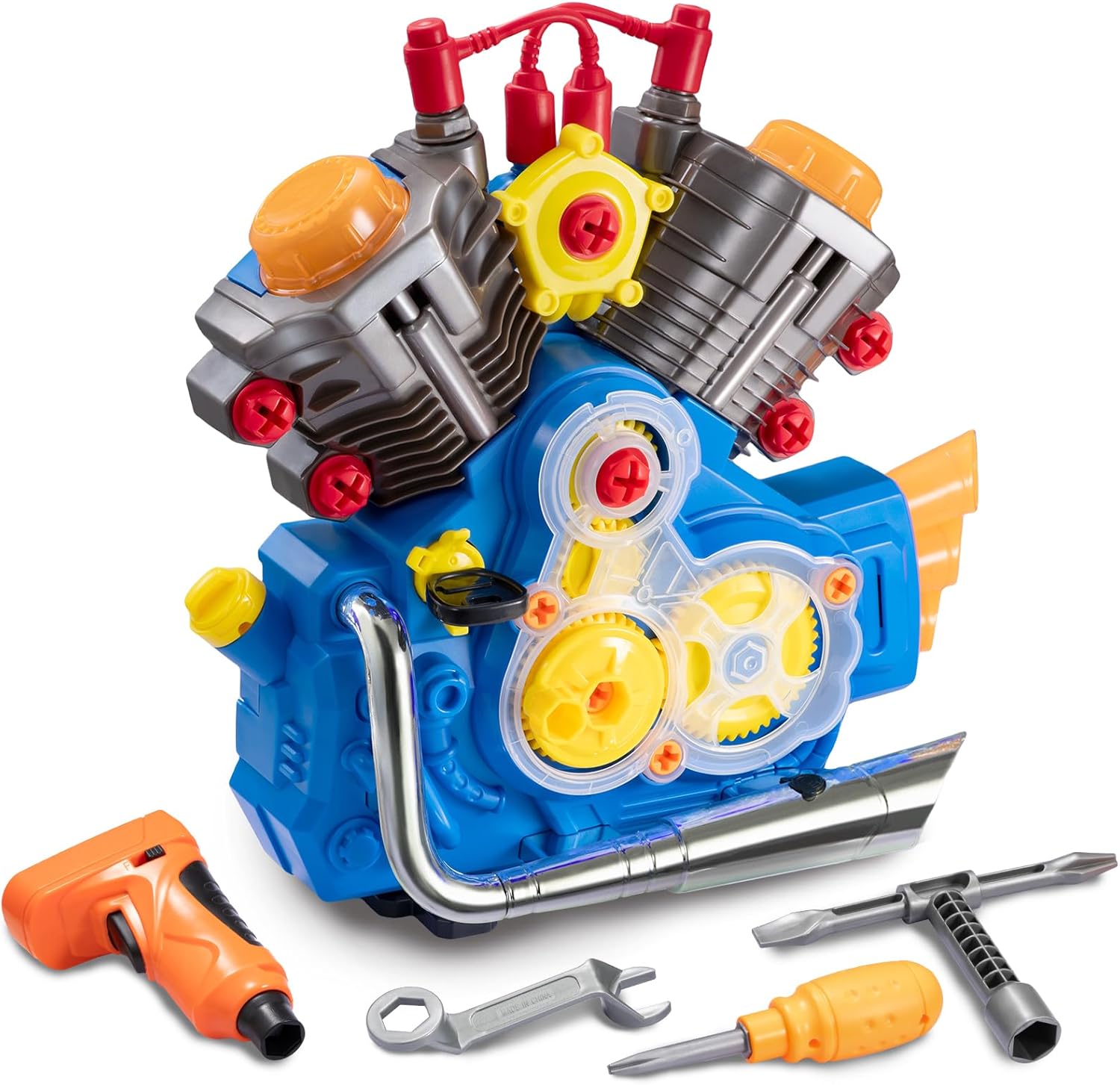 Engine Building Kit, Kids Mechanic Repair Set for Kids Motorcycle Engine,Take Apart Toys-42pc Playset,STEM Engine Model Kit Toy with Cool Lights&Sounds,Educational Toys for 3+ Year Old (Blue)
