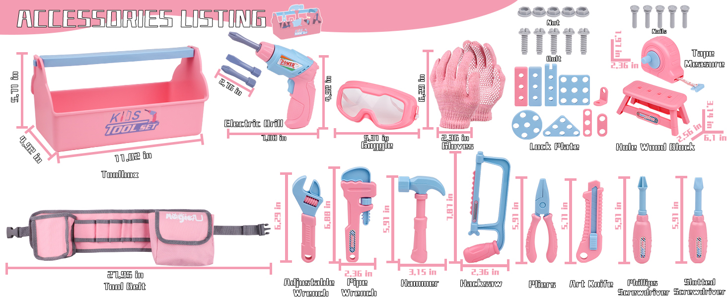 Accessories listing of this toodler tool set