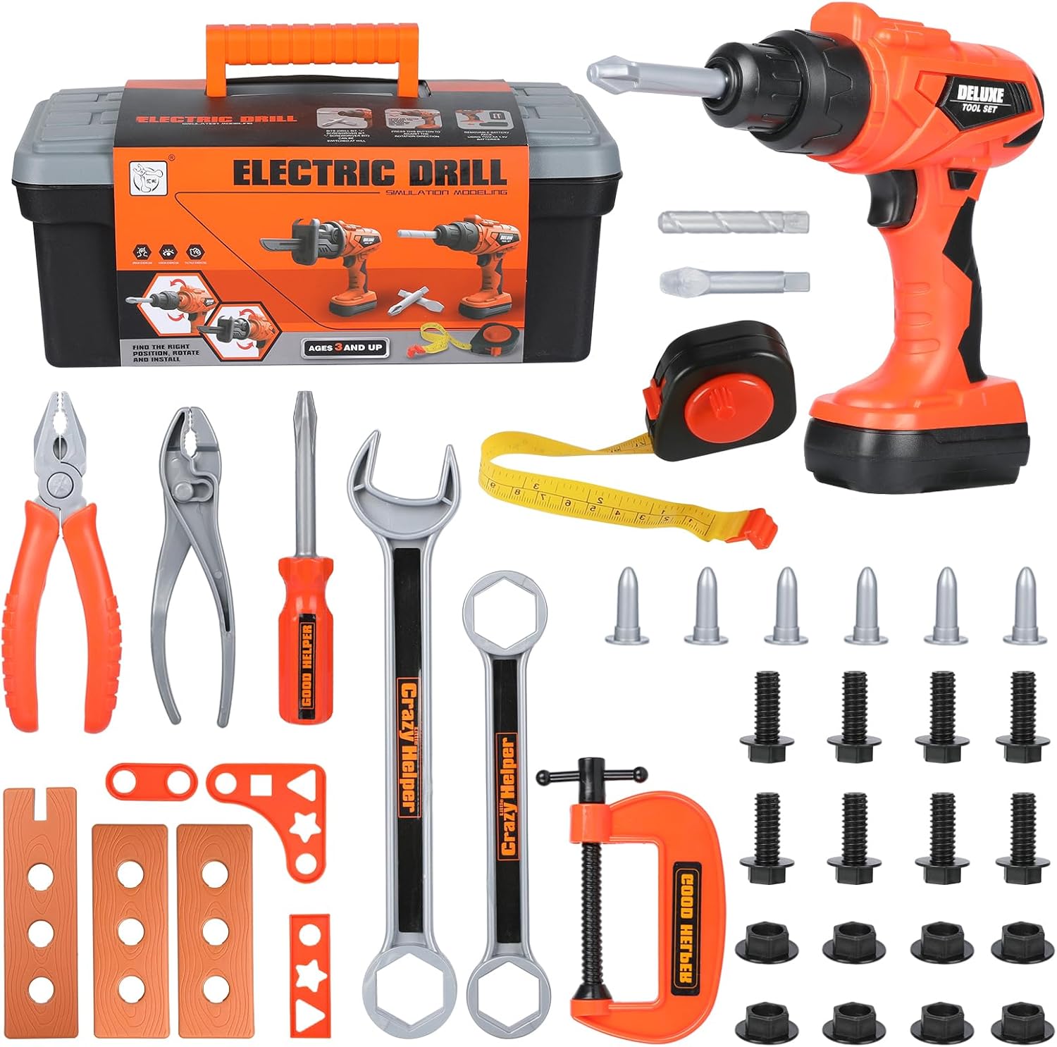Kids Tool Set - 35 PCS Toddler Tool Set with Tool Box & Electronic Toy Drill, Pretend Play Kids Construction Toy, Toddler Boy Toys, Toy Tools for Kids Ages 3,4,5,6,7,8 Years Old