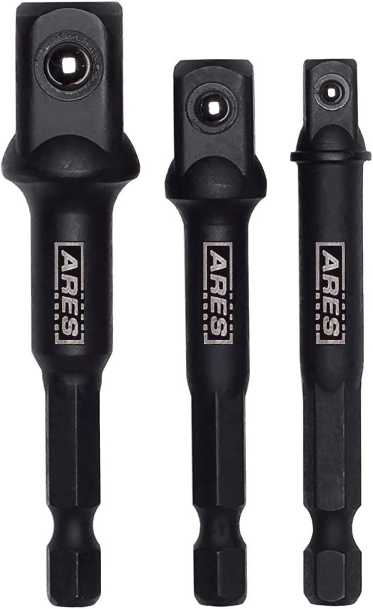 ARES 70000-3-Inch Impact Grade Socket Adapter Set - Turns Impact Drill Driver into High Speed Socket Driver - 1/4-Inch, 3/8-Inch, and 1/2-Inch Drive