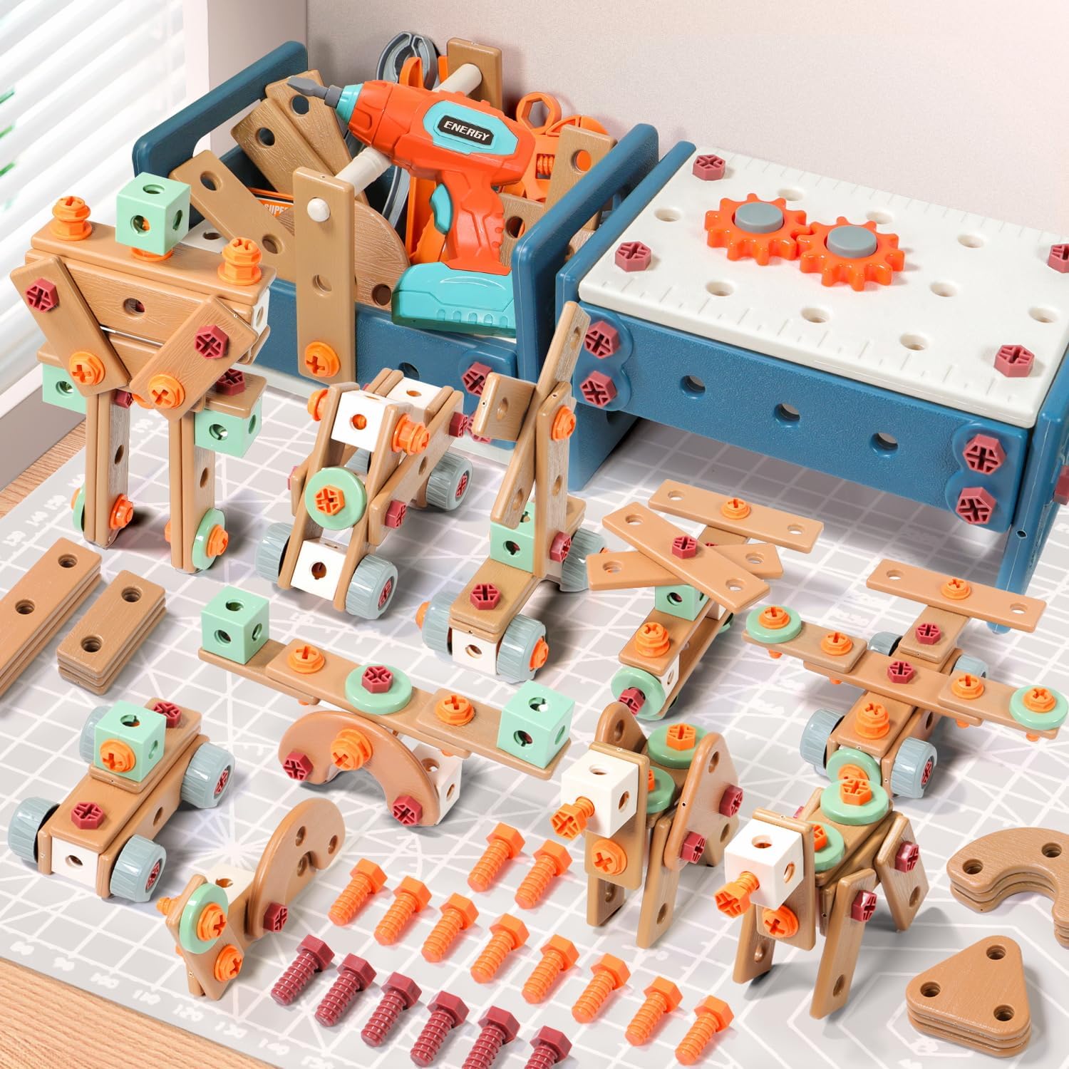 Kids Tool Set with Drill,120Pcs Toddler Tool Set with ToolBench,Montessori Toy for 2+Year Old,Educational STEM Construction Toys for Ages 2-4,Pretend Play Toddler Toys 3-5 Year Old Birthday Gift