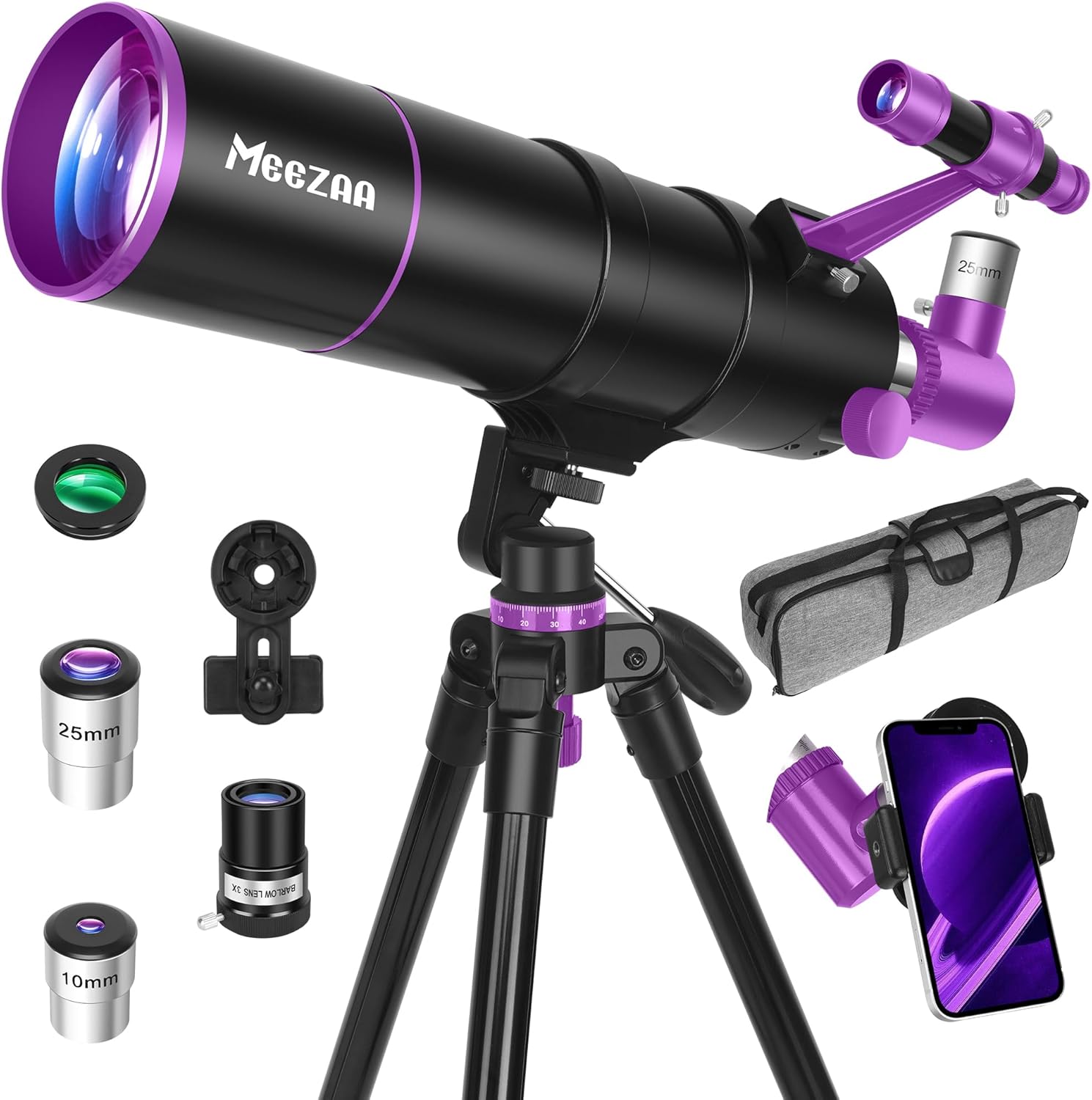 Telescope, Telescope for Adults High Powered, 90mm Aperture 550mm Portable Professional Refractor Telescopes for Kids & Astronomy Beginners with Tripod, Phone Adapter, Carry Bag & Moon Filter