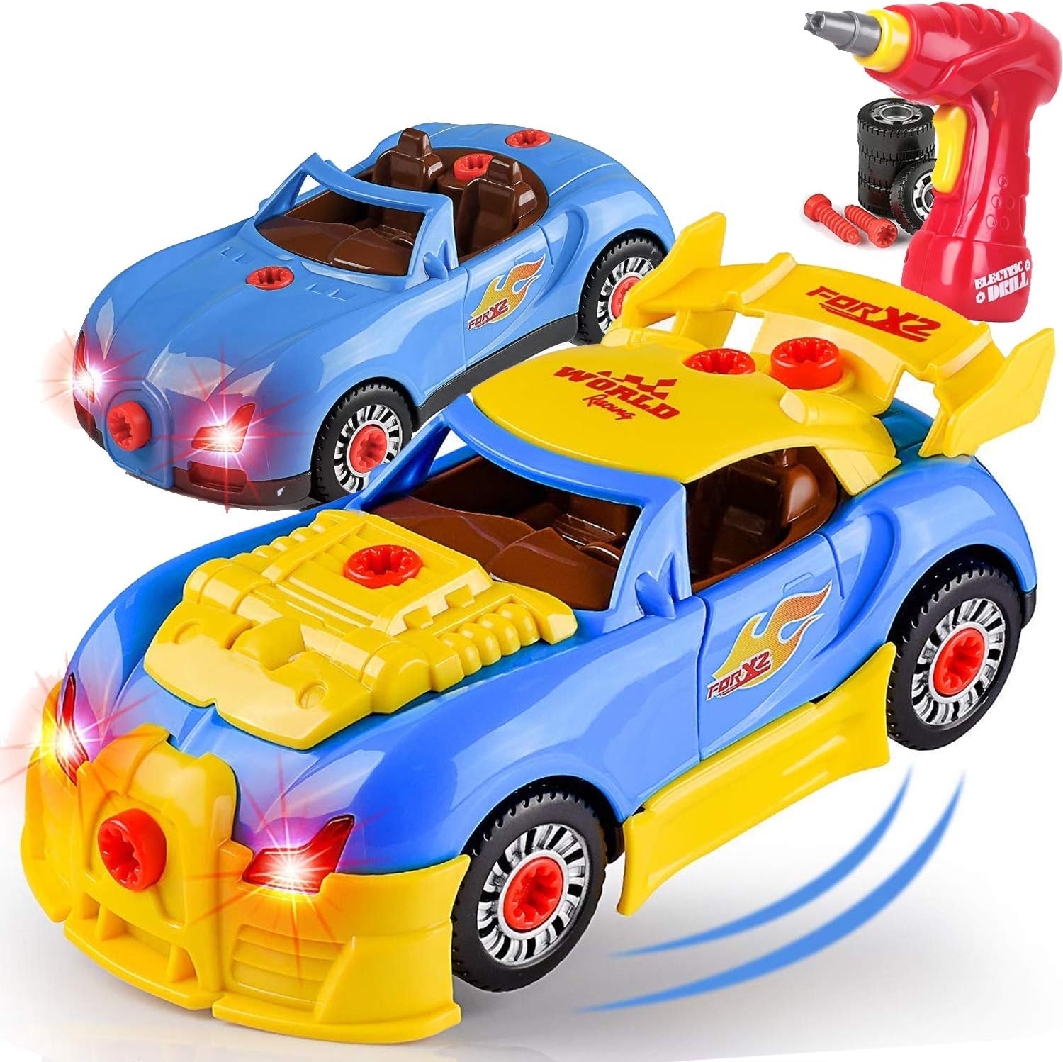 Take Apart Toy Vehicles with Electric Power Drill, Sounds & Lights – Build Your Own STEM Construction Kits for Kids Ages 3-5 (Race Car)