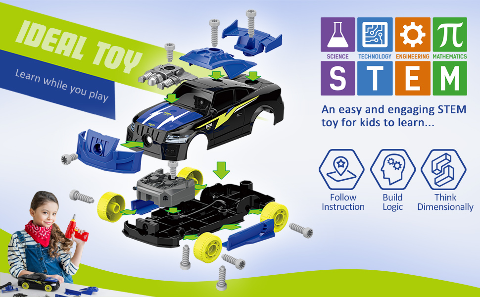 Take Apart Racing Car, DIY Assembly Car Toys with Electric Drill Tool 26 Pic Building Play Set
