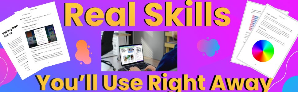 Canva design skills. Student using Canva on laptop, perfect for beginners and content creators