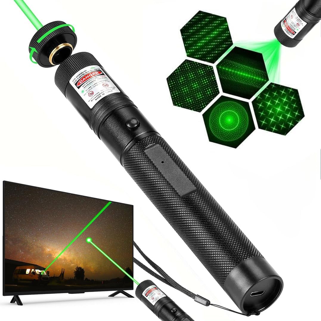 Green Laser Pointer High Power - Long Range Rechargeable Laser Beam, USB Charging Port for Hiking, Presentations & Outdoor Use (Professional-Grade Green Light)