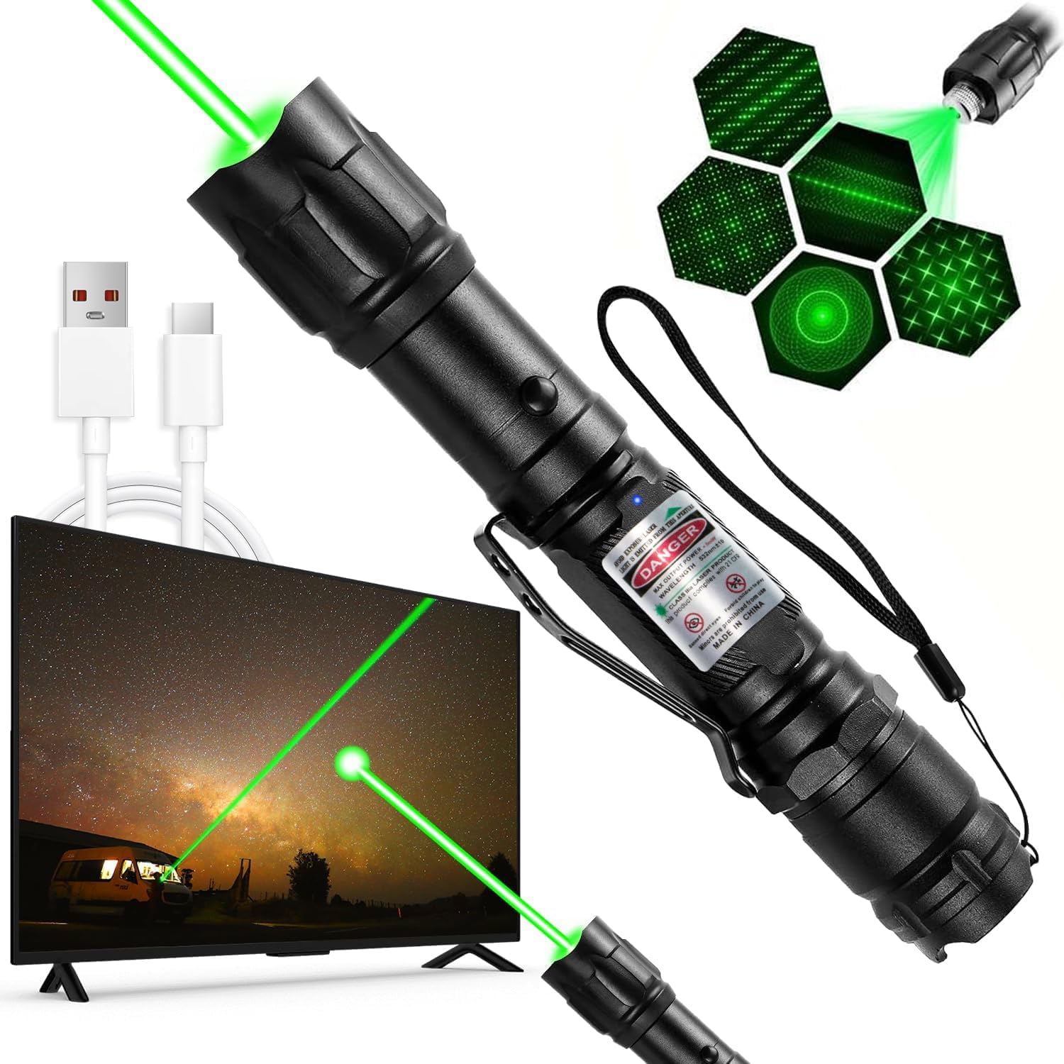 Green Laser Pointer High Power - Long Range Rechargeable Laser Beam, USB-A Charging for Hiking, Presentations & Outdoor Use (Professional-Grade Green Light)