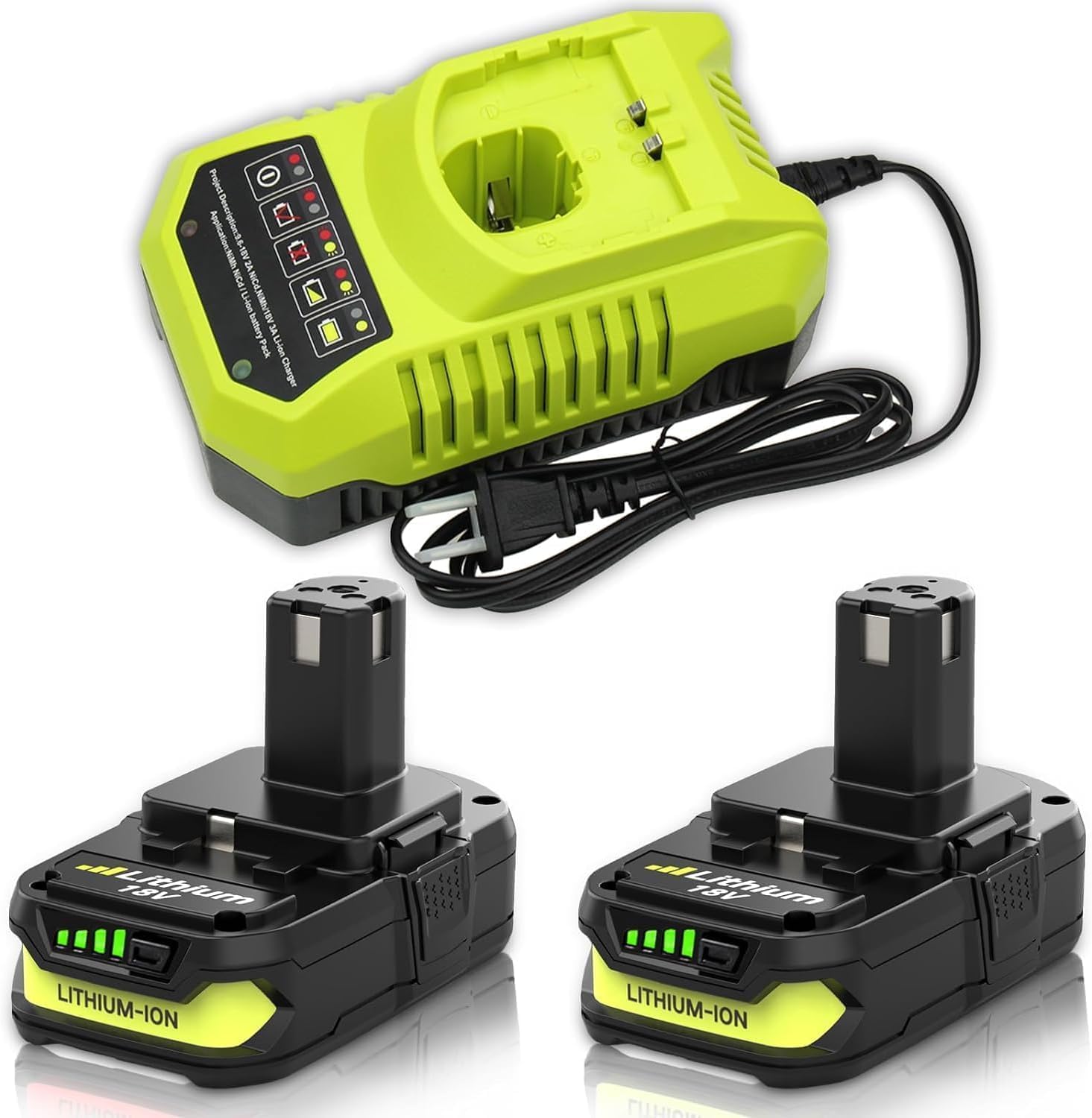 2 Packs 3600mAh Battery and Charger Kit Compatible with Ryobi 18V 3.6Ah Lithium-Ion Battery and P117 Charger Replacement for Ryobi 18V ONE+ P102 P103 P104 P105 P107 P108 P109 Cordless Power Tools