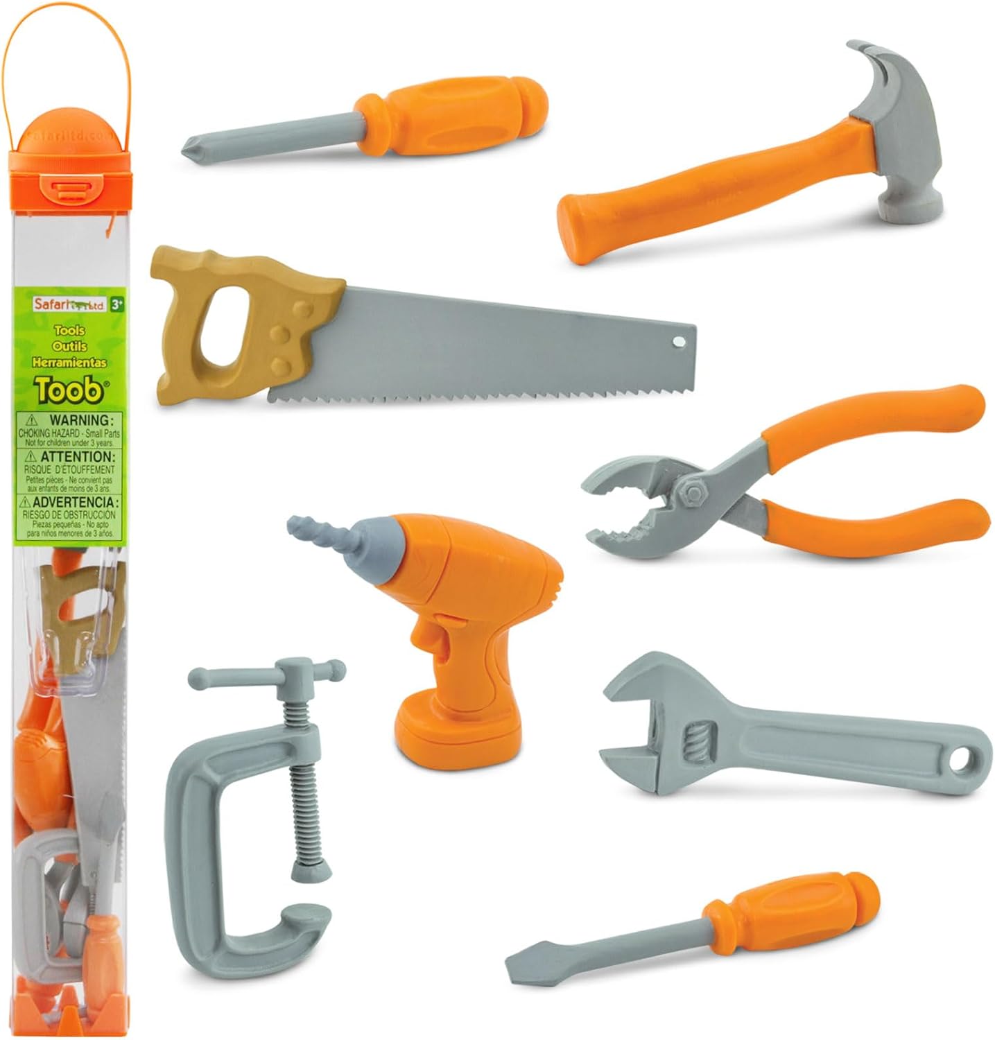 Safari Ltd. Handy Tools TOOB - 8 Mini Figurines Including Vice, Drill, Screwdrivers, Wrench, Pliers, Saw, and Hammer - Educational Toy Figure Set for Boys, Girls & Kids Ages 3+