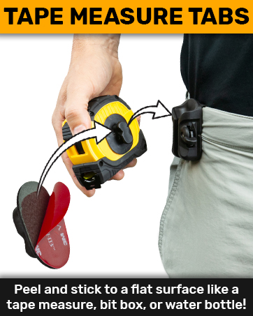 Spider Tool Tabs peel and stick to any flat surfaced tool such as a tape measure. 