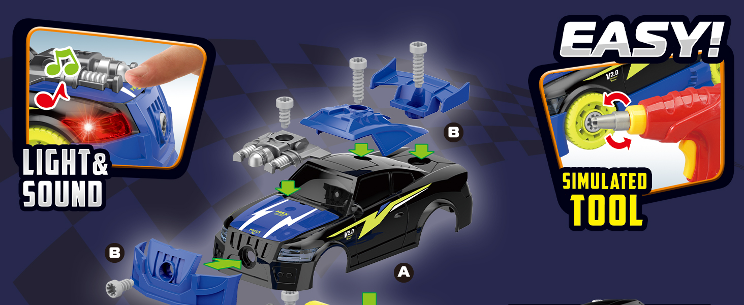 Pup Go Take Apart Toy Racing Car Sound Light, 2 in 1 Build Your Own Car, Drill & Power Tools, Gifts
