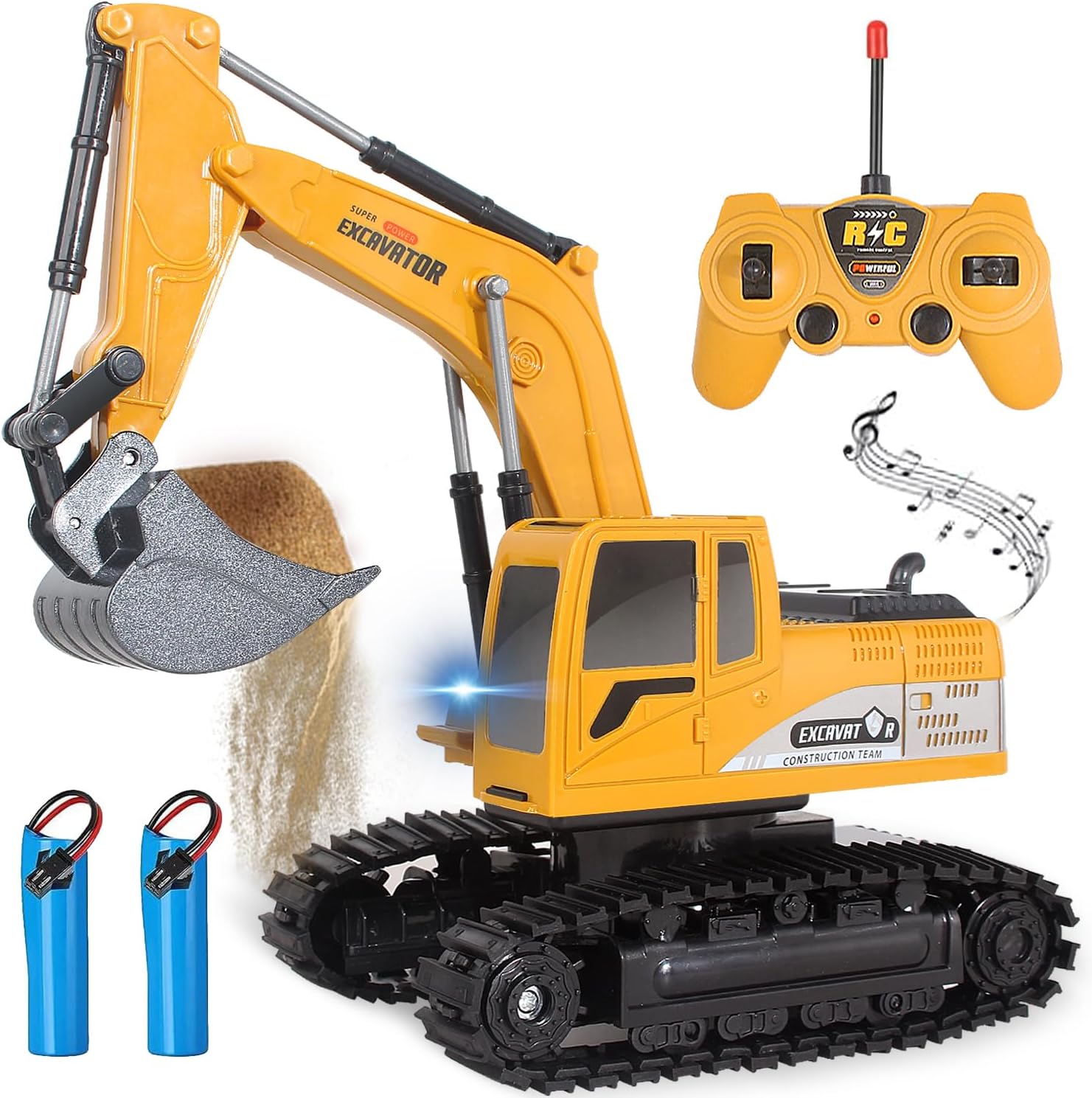 Remote Control Excavator Toys for Boys, RC Excavator Toy for Boys 3 4 5 6 7 8 Year Old Kids Christmas Birthday Gift,RC Digger Truck Construction Vehicles with Metal Shovel & Light