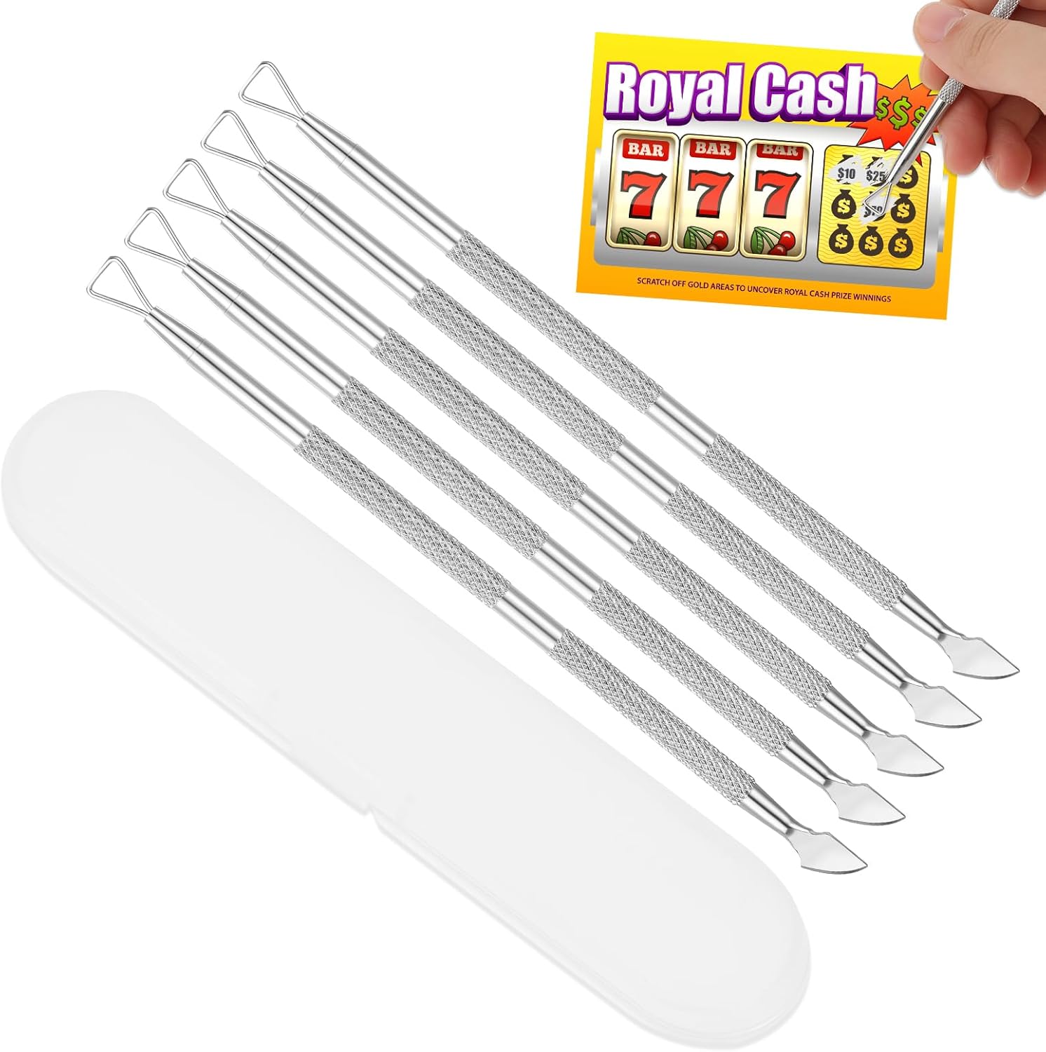 DIVINA VITAE Lottery Ticket Scratcher Tool 5Pcs Metal Scraper Tool with Plastic Box Multi-Use Lotto Scratcher Tool for Adults eBaydiy Tools
