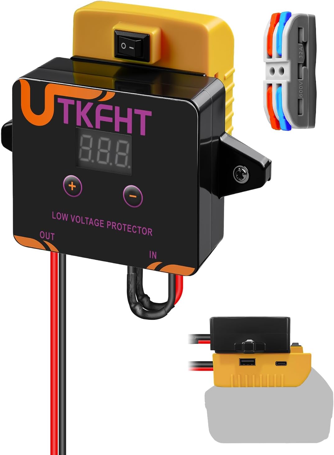 Upgrade Power Wheel Battery Adapter Compatible with Dewalt 20V Battery with Low Voltage Protection, On/Off Switch, 12AWG Wire, USB Output for DIY Projects, Power Tools, Ride-on Toys, Robotics