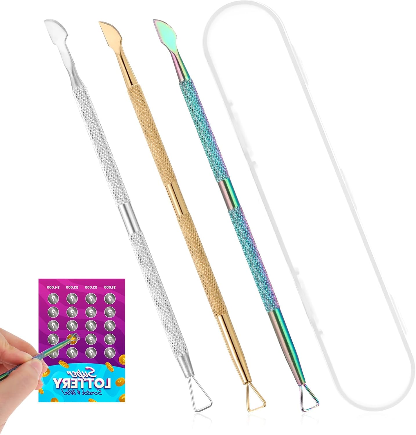3 Pcs Lottery Ticket Scratcher Tool, Metal Lottery Scratcher Tool with Storage Box, Lotto Scratcher Label Scraper for Lottery Ticket, Multi Use Scraping Tools for Tickets, Stickers, Labels, Films eBaydiy Tools