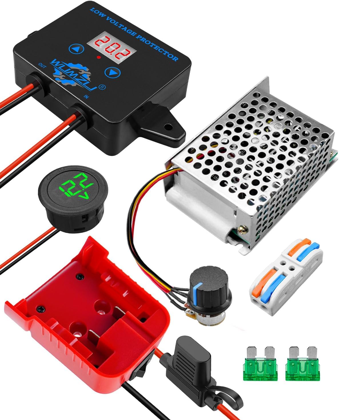 Power Wheel Battery Adapter Converter Kit Fit for Milwaukee M18 18V Battery, DIY Upgrade Ride On Car for Kids with Low Voltage Protector Voltage Display Speed Controller Fuse and Wire Terminals