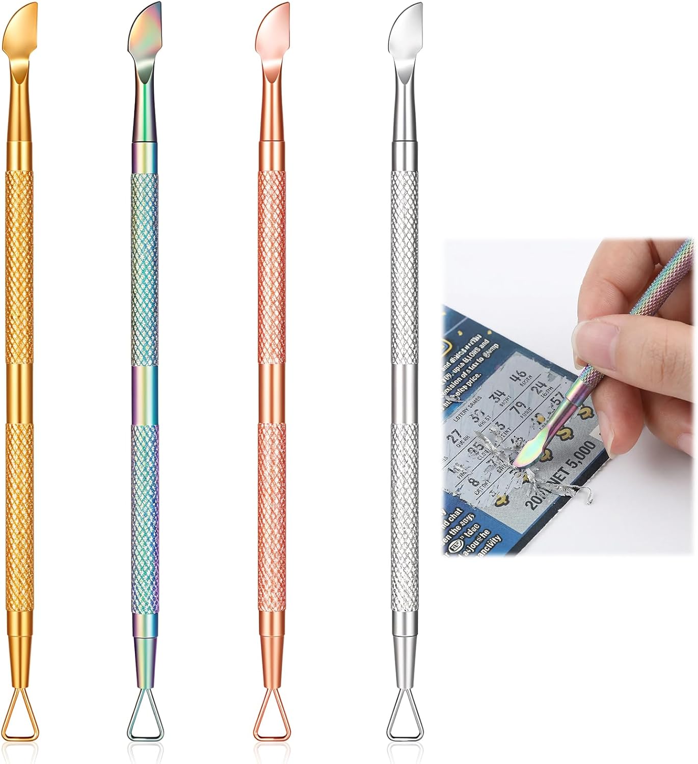 4 Pcs Lottery Ticket Scratcher, Metal Scratcher Tool Scratch Off Tool for Lottery Tickets, Multi-Use Scraping Tools for Pin Numbers, Gift Cards & Labels, Compact Durable eBaydiy Tools