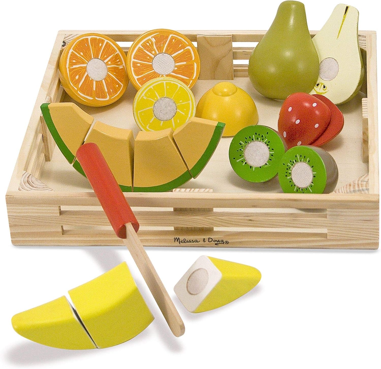 Melissa & Doug Wooden Cutting Fruit Toy Food Set & Pretend Play Kitchen Accessories, Preschool Learning Toys for Girls & Boys 3+