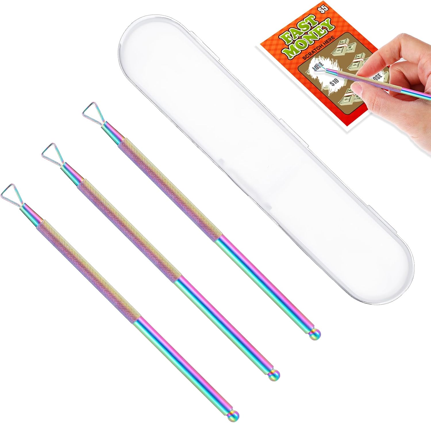 3Pcs Lottery Ticket Tools, Metal Lotto Ticket Scratcher,Scratching Aid for Lottery Enthusiasts,Stainless Steel,Rainbow Finish,Portable and Easy to Use eBaydiy Tools
