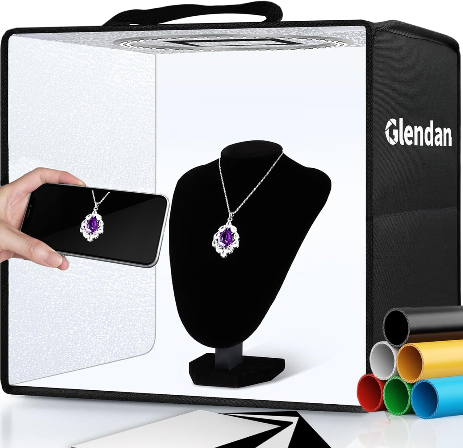 Glendan Portable Photo Studio Light Box,12"x12" Professional Dimmable Shooting Tent Kit with 112 LED Lights & 6 Backdrops for Jewelry and Small Items Product Photography eBaydiy Tools
