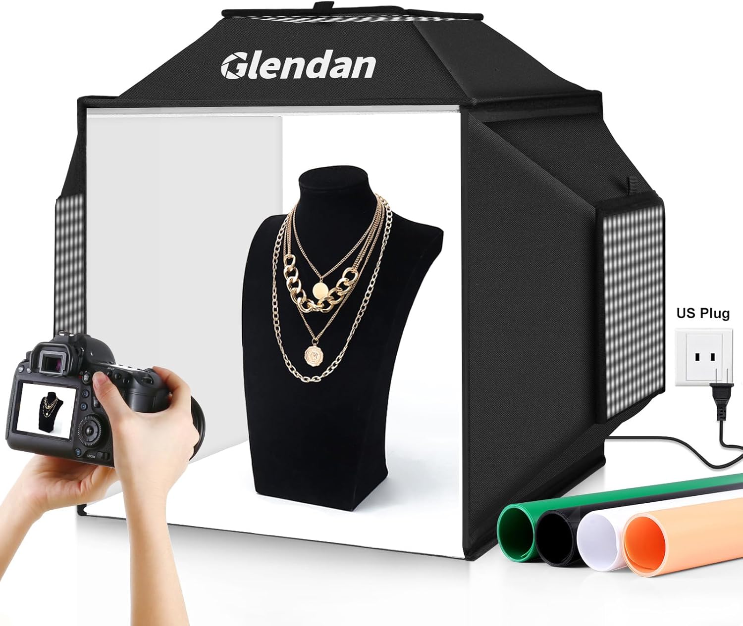 Glendan Upgrade Professional Portable Photo Studio Light Box with 1222 LED Lights, 20"x20" Soft Box, 4 Color PVC Backdrops for Jewelry and Product Photography eBaydiy Tools