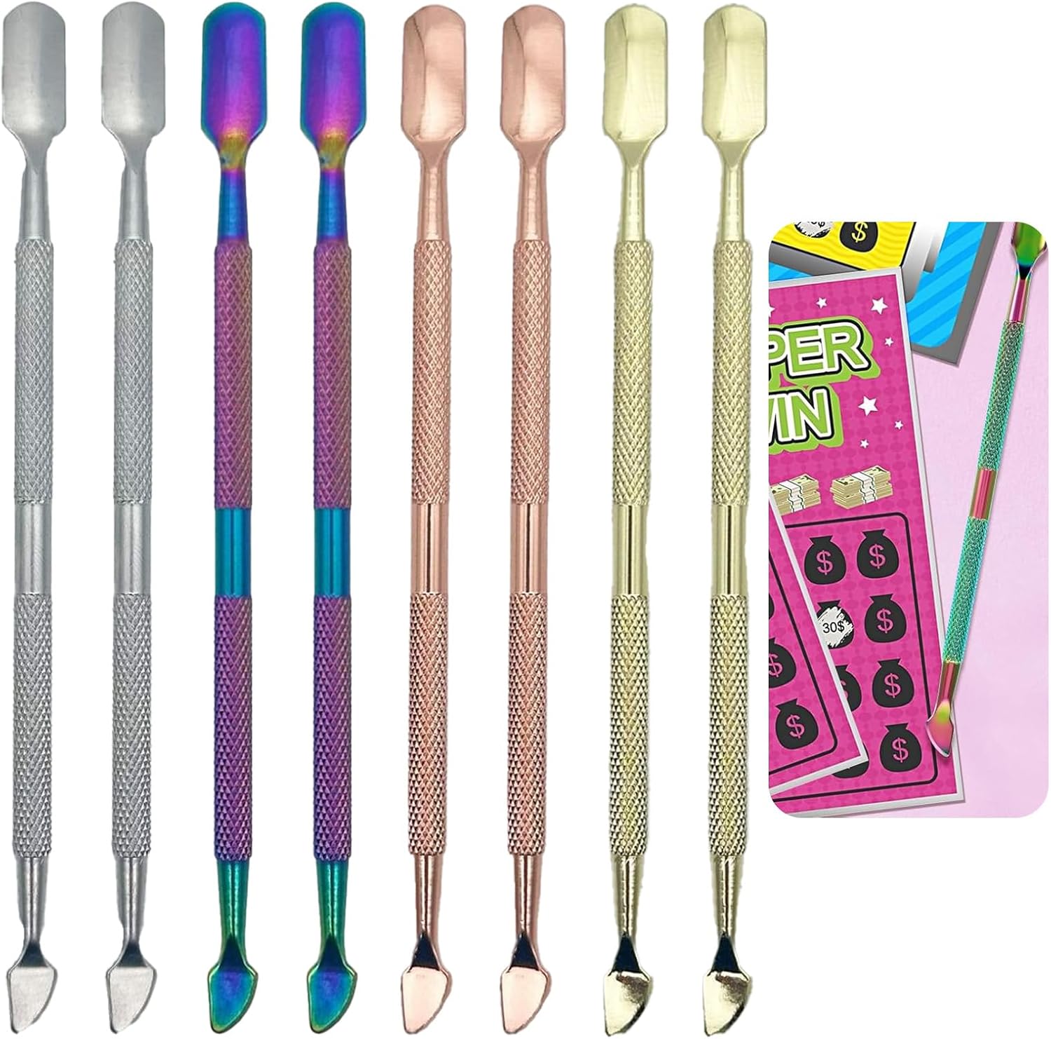 8pcs Lottery Ticket Scratcher Tool Set, 2 Styles Stainless Steel Scratch Off Tool for Lottery Tickets, Gift Cards & Labels, Portable & Durable Lottery Scratcher with Non-Slip Grip eBaydiy Tools