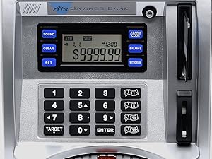 atm piggy bank for kids for real money bills coins boys girls safe machine digital electronic