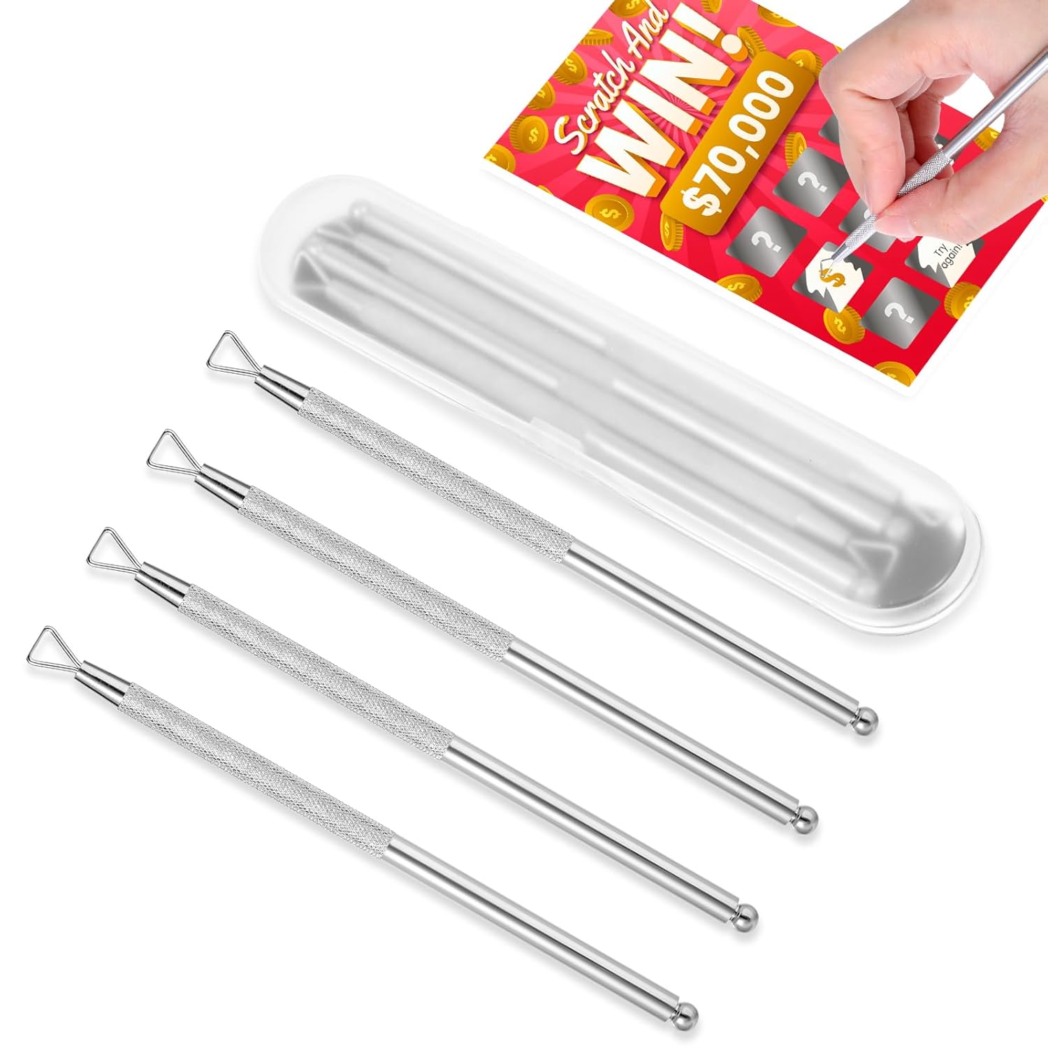 Lottery Scratcher Ticket 4 Pcs Scratch Off Tool Metal Label Scraper Reusable Back Scratchers Nail Cuticle Pusher Massage Pusher Gel Nail Polish Remover for Ticket Reveals eBaydiy Tools