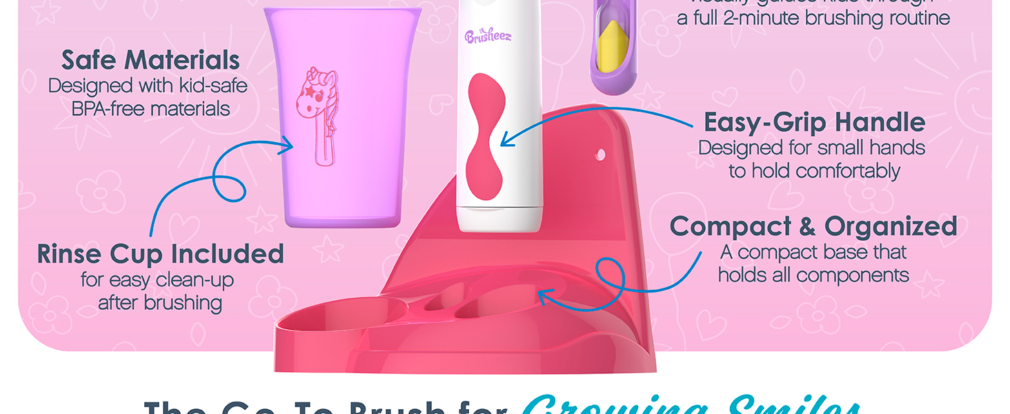 brusheez kids toothbrush soft bristle kid safe beginners timer compact organized easy grip handle