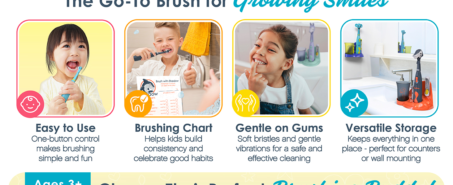 brusheez kids toothbrush kid safe beginners easy to use gentle brushing chart