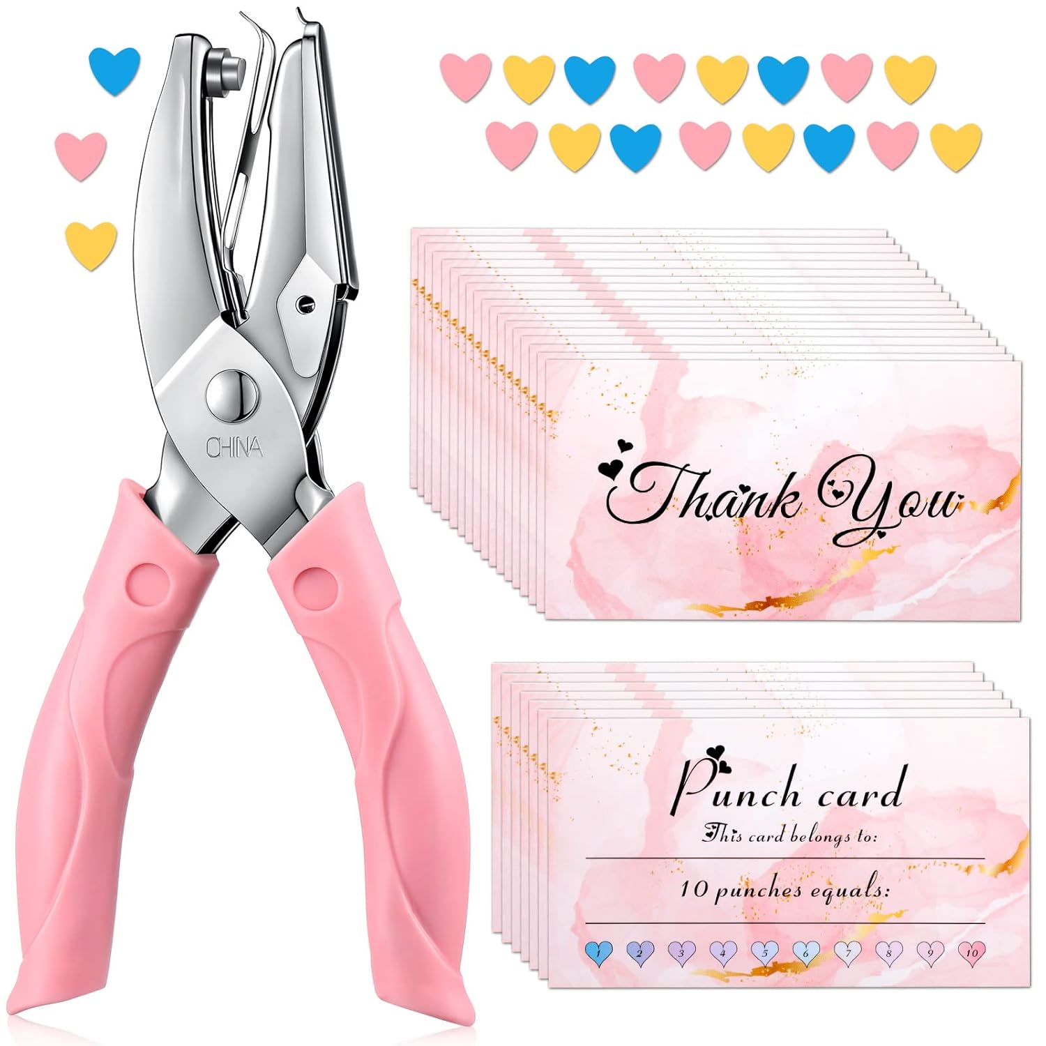 Honoson Punch Card and 100 Pieces Reward Punch Card, Handheld Kit, Single-Hole Paper Metal Piercer with Soft Grip, Home Office Supplies, Clothing Ticket Scrapbook Piercer Tool(Fresh) eBaydiy Tools