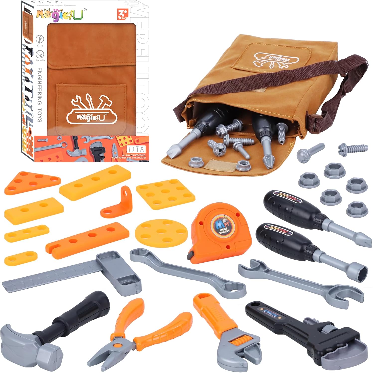 Kids Tool Set,MAGIC4U Toddler Tool Set with Tool Bag,11 Tools Equipements,Pretend Play Construction Kits for Kids Age 3-6 Years Old,Toddler Boy Toys