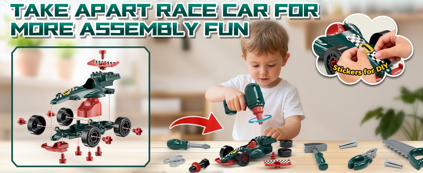 take apart construction toy race car brings more DIY fun for kids