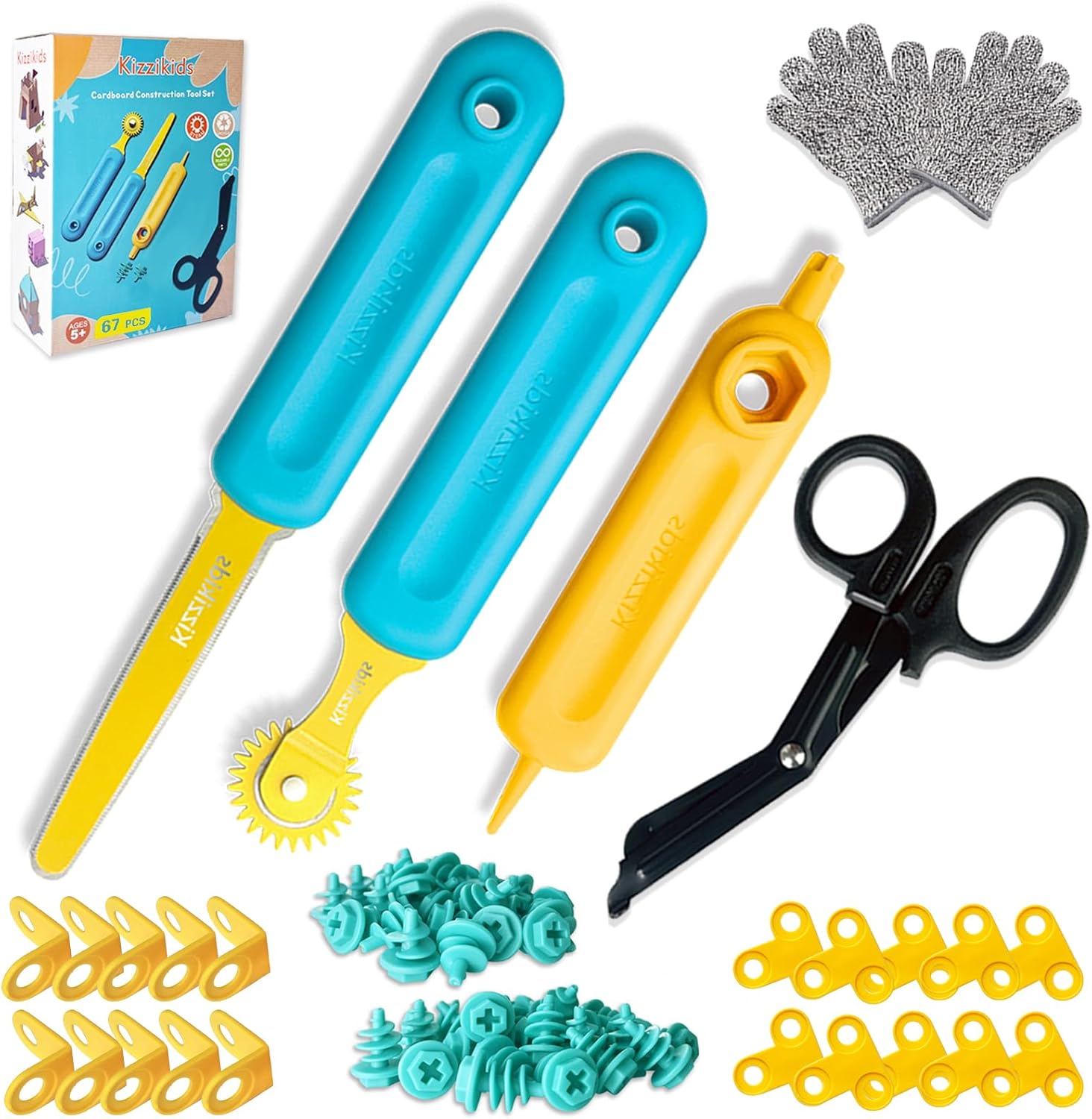 Cardboard Tools for Kids with Cutter &Tool Box, 87 PCS Cardboard Construction Kit for Family & Team Activities, Creative STEM Educational Toys Gift for Boys and Girls Aged 5+