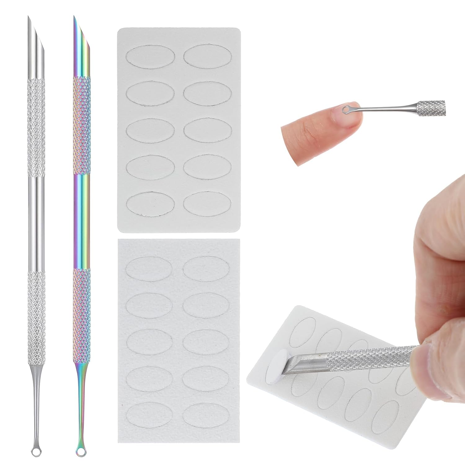 2 Pcs Nagelhautentferner, Loop Cuticle Pusher, Cuticle Remover Pusher Double-head Nail Tool with 2 Pcs Grit Sandpaper Sheets for Manicurists Home Salon Nail Care Lottery Ticket Scratcher eBaydiy Tools