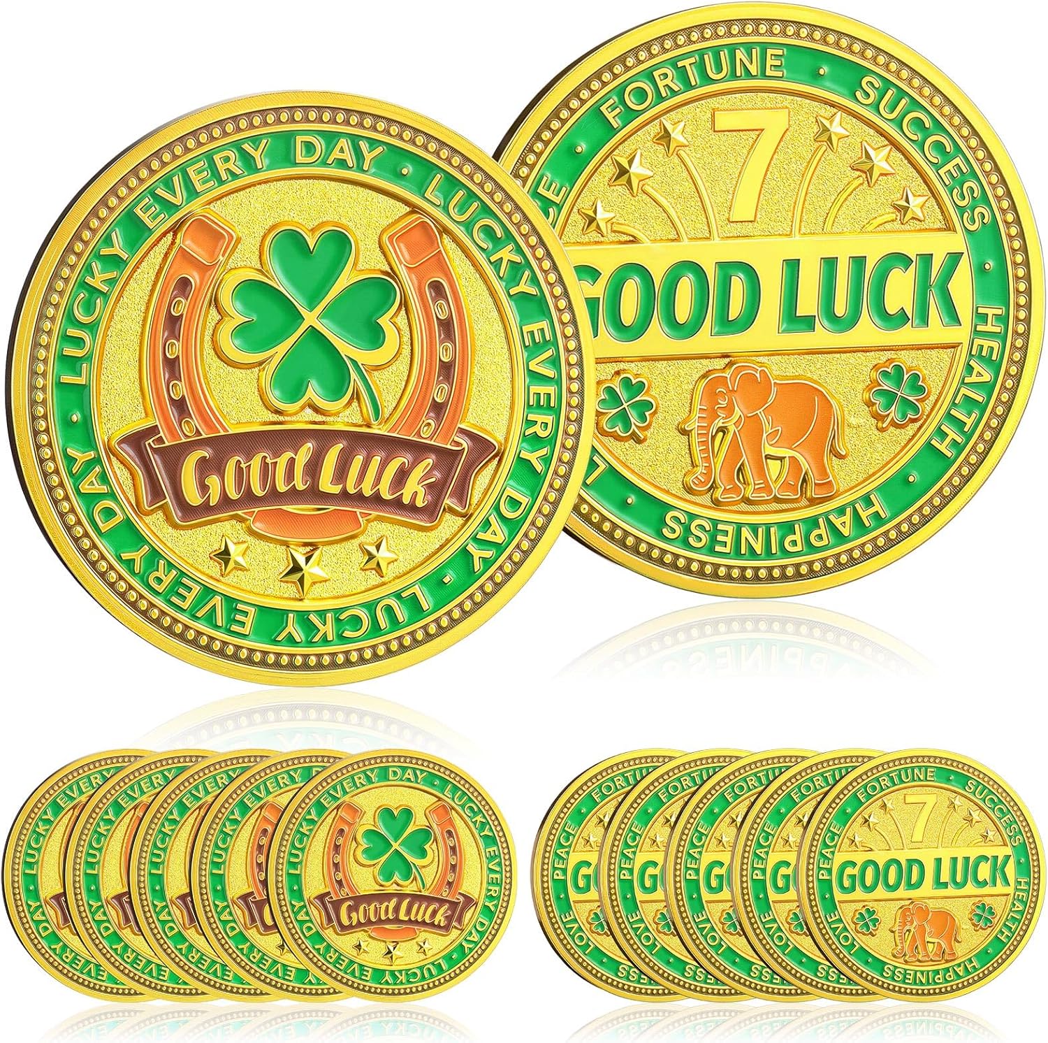 Landical 12 Pcs Lucky Coin Four Leaf Clover Good Luck Charms Horseshoe Elephant Lottery Ticket Scratcher Tool Chip Two Sided Gold Novelty Coins for Women Men eBaydiy Tools