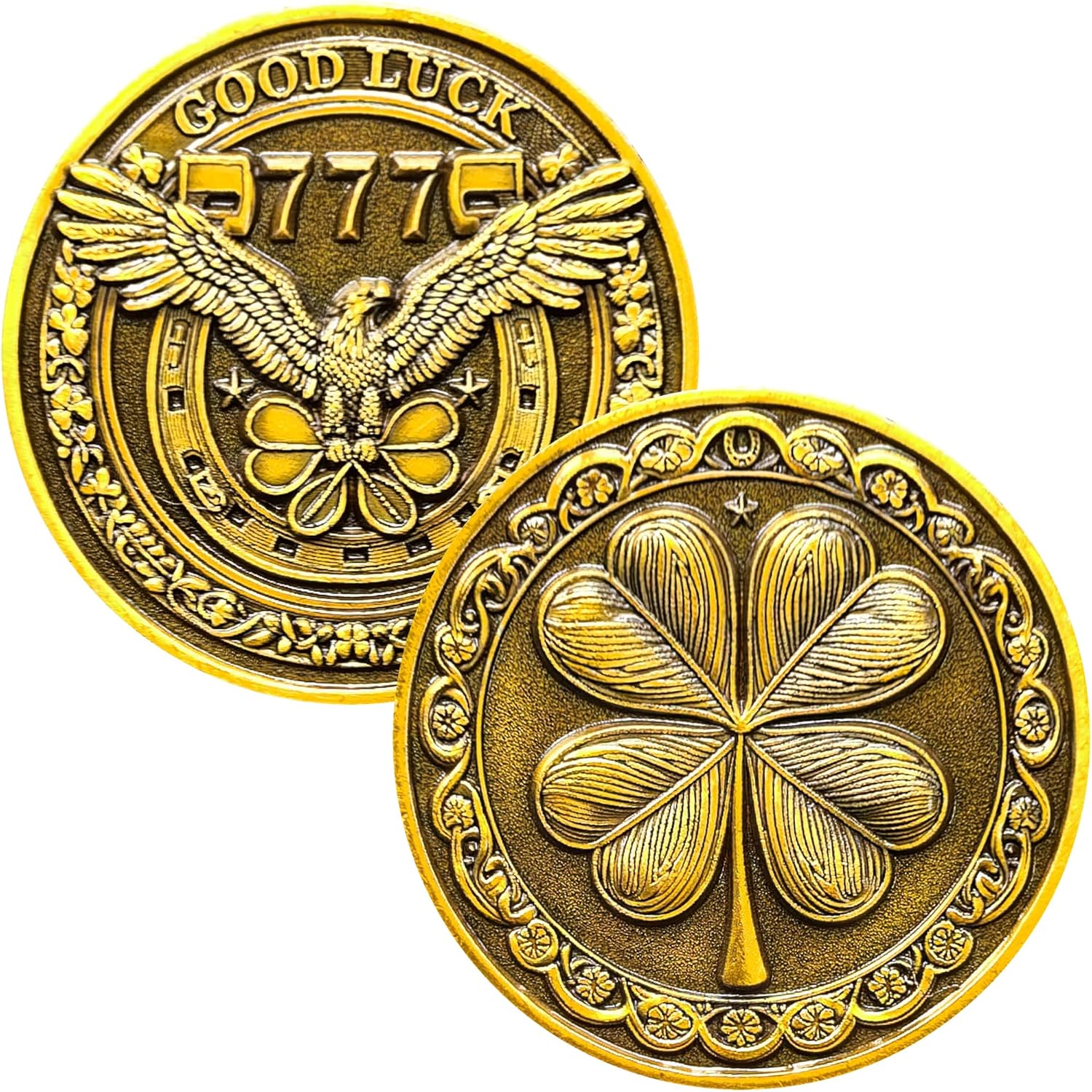Lucky Coin with Four-Leaf Clover & Eagle Design – Good Luck Charm with 777 – 1.57 Inch Lottery Ticket Scratcher Tool (Single Coin) eBaydiy Tools