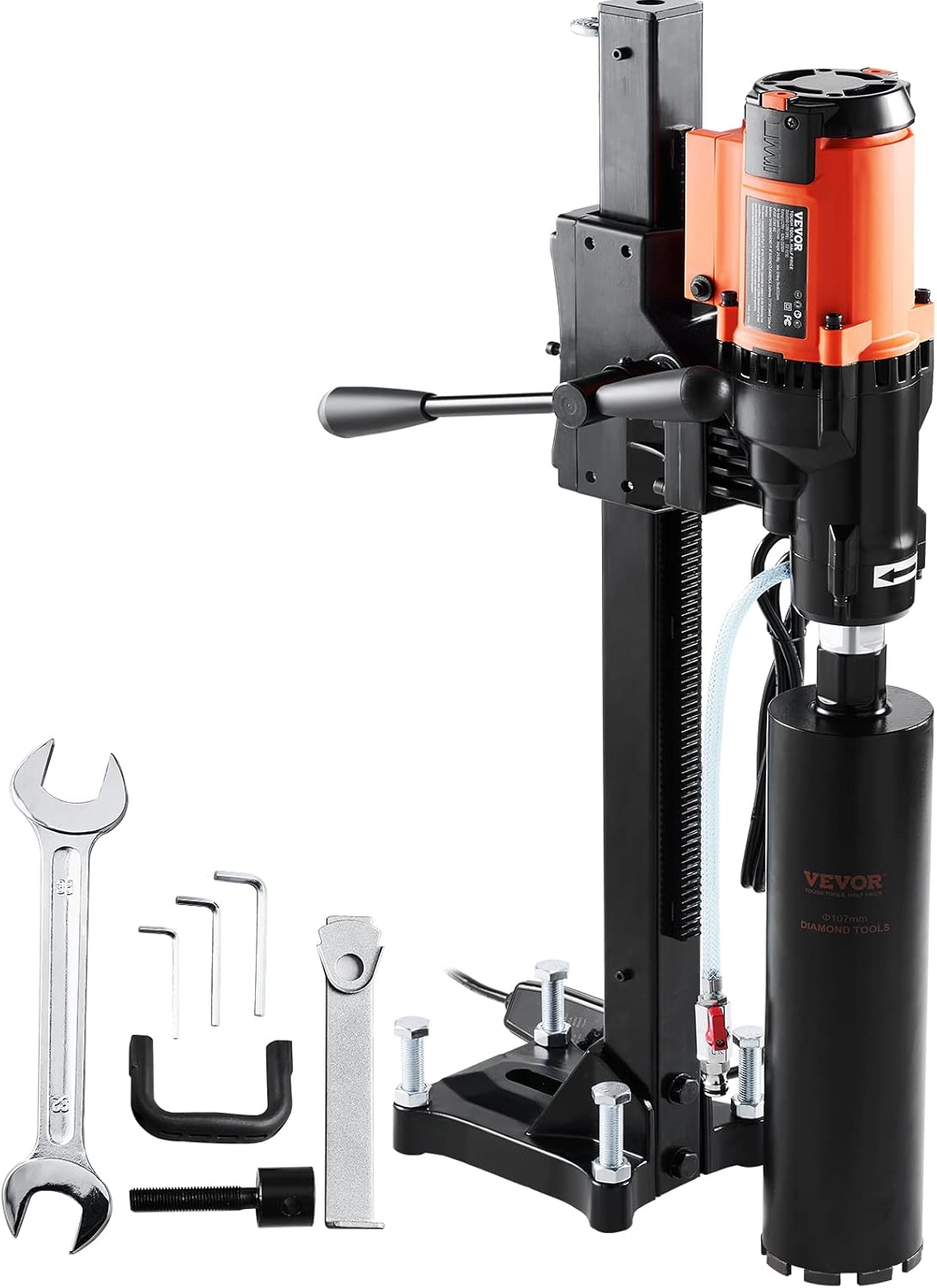 VEVOR Diamond Core Drilling Machine, 8in Wet&Dry Concrete Core Drill Rig with Stand, 750RPM Speed & 1-1/4" 5/8" Thread & Lifting Handle, 8in Drilling Diameter for Concrete Brick Block Stone, 2500W