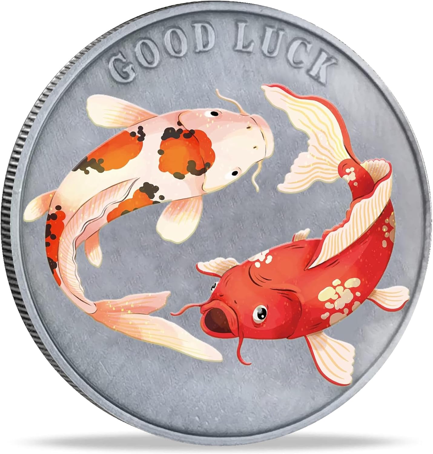 Celebrate Life's Blessings with This Colorful Koi and Good Luck Symbols Antique Silver Lucky Coin - Lottery Tickets Scratcher Tool eBaydiy Tools