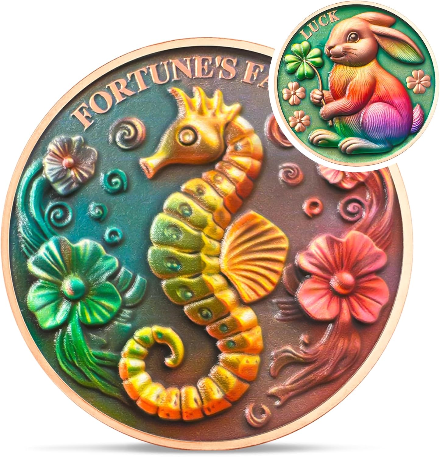 Colorful Double Sided Lucky Coin - Novelty Seahorse Rabbit Lucky Charm Token - Four Leaf Clover Lottery Ticket Scratcher Tool Chip - Poker Card Guard Medallion - Good Luck Gifts for Men Women Kids eBaydiy Tools