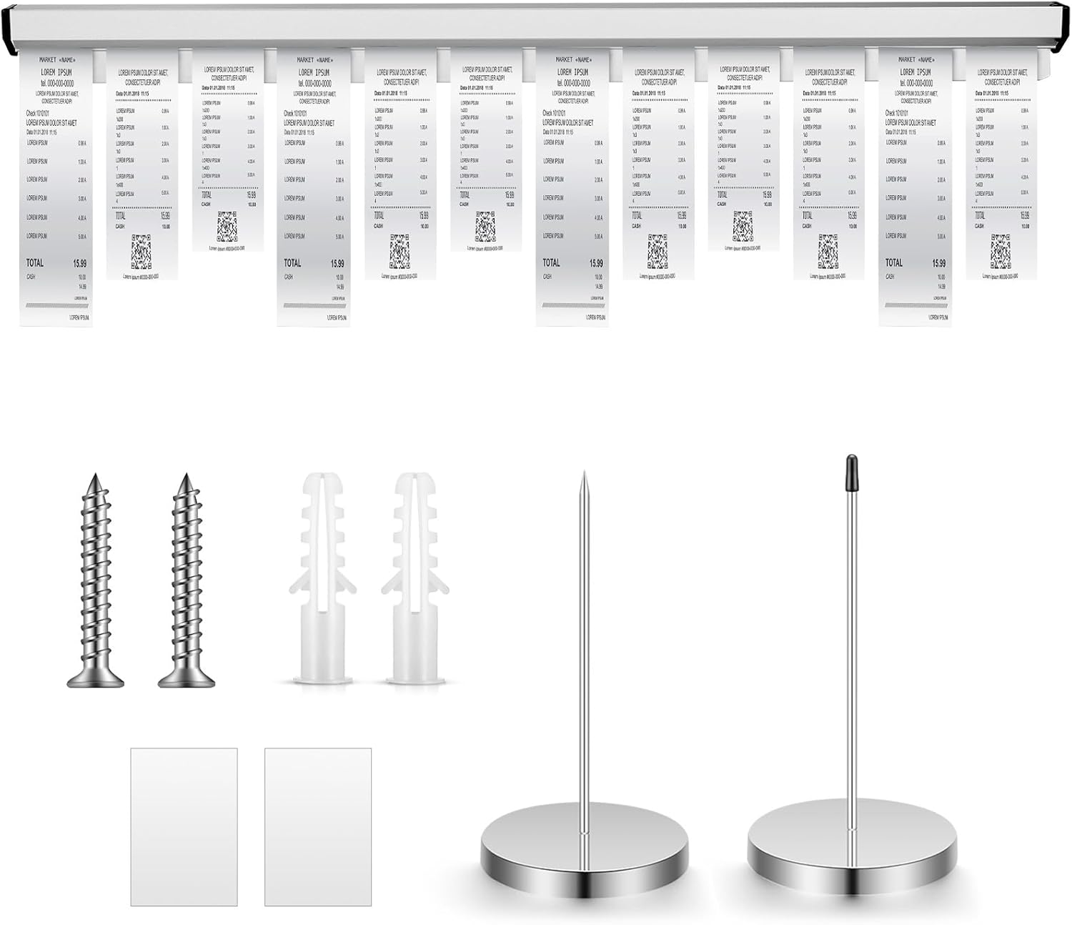 Henoyso 48 Inch Aluminum Slide Check Rack with 2 Pcs Receipt Holder Spike Desk Receipt Storage Restaurant Food Truck Ticket Holder Accessories Silver Bill Order Display Rail for Kitchen Bar(No Slot) eBaydiy Tools