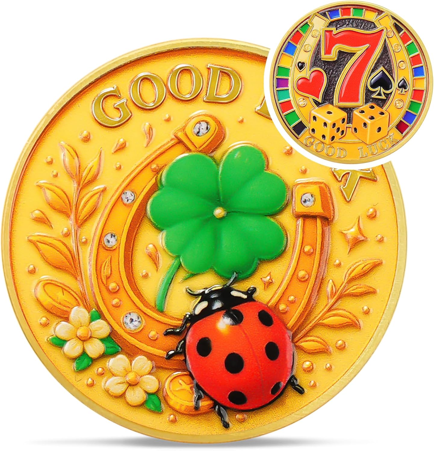 Cute Ladybug Good Luck Coin - Horseshoe Four Leaf Clover Lucky Charm - 777 Lottery Ticket Scratcher Tool Metal Chip - Poker Card Guard Protectors - Las Vegas Souvenirs Poker Player Gifts for Men Women eBaydiy Tools