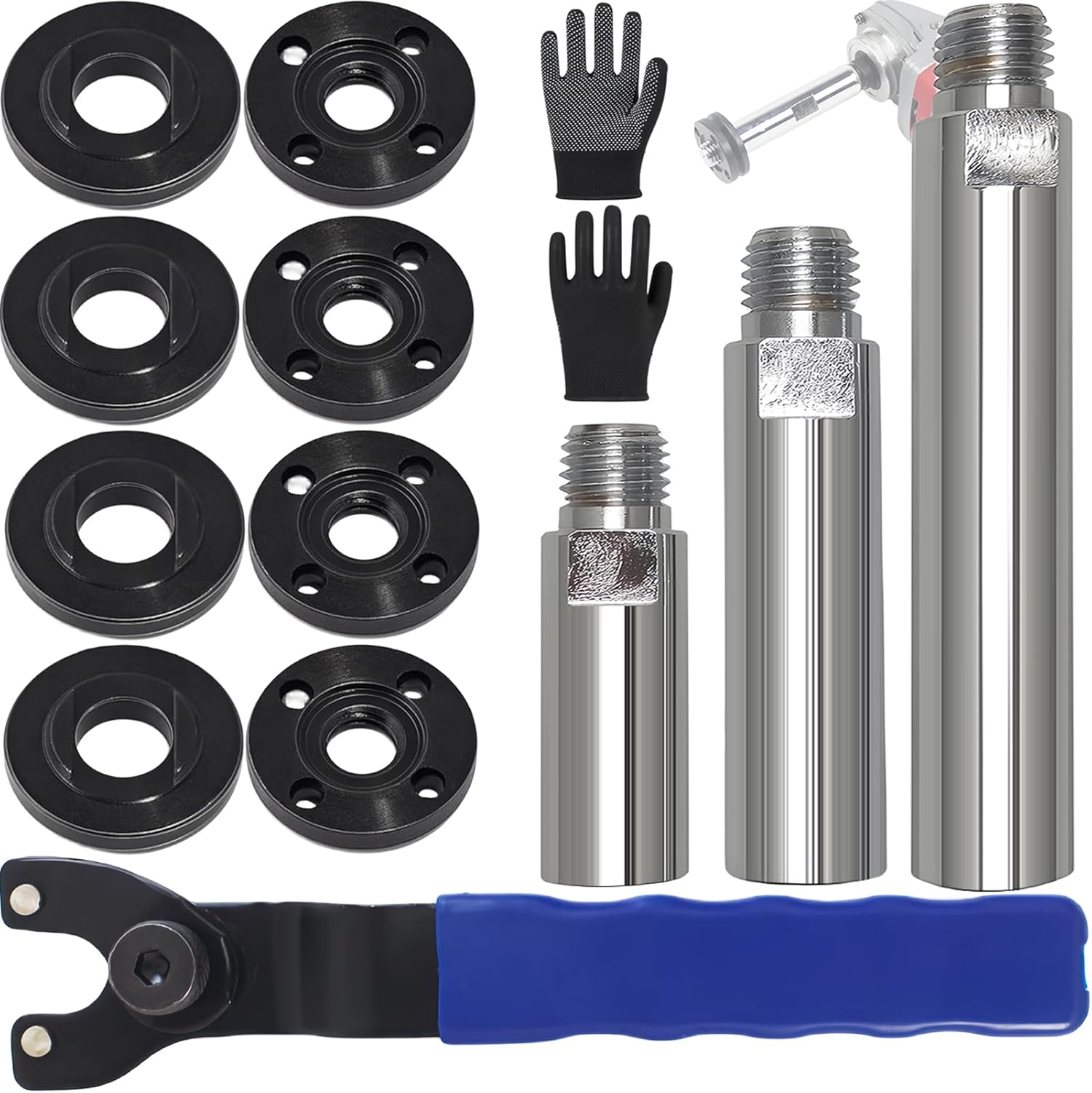 Angle Grinder Extension Shaft Rod,14pcs Angle Grinder Attachments with 5/8"-11 Thread,Grinder Power Tools Include Grinder Extension Shaft,Grinder Flange Nut,Adjustable Grinder Wrench and Gloves